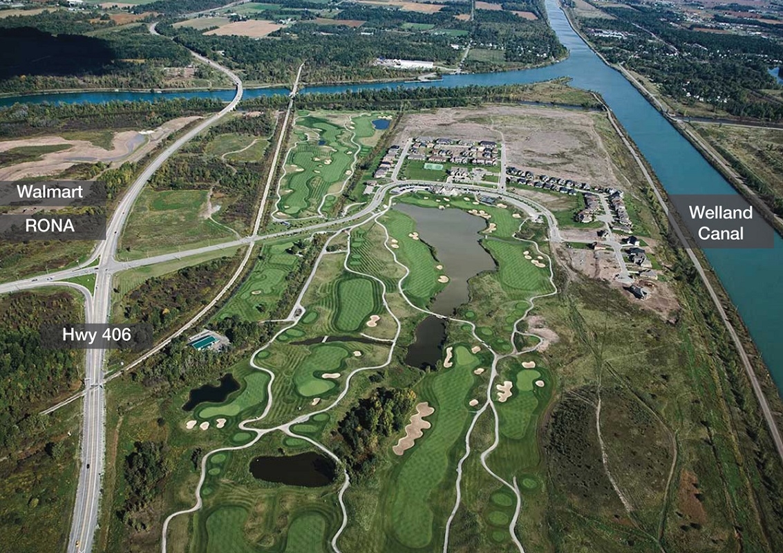 Hunter's Pointe Aerial with nearby areas of Wal-Mart, Rona, Welland Canal and Highway 406 