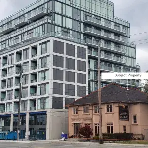1199 The Queensway Building Highlighted Next to New Res Development