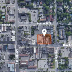 132 & 146 Brock St N aerial showing major intersections near property