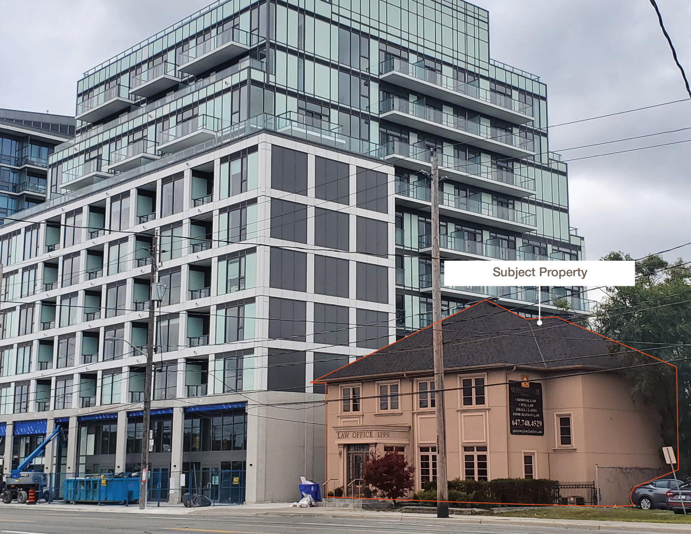 1199 The Queensway Building Highlighted Next to New Res Development
