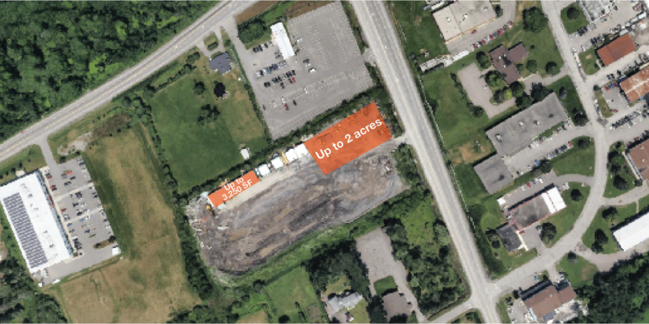 Arial view of land and industrial bays available for lease at 4084 Albion Road