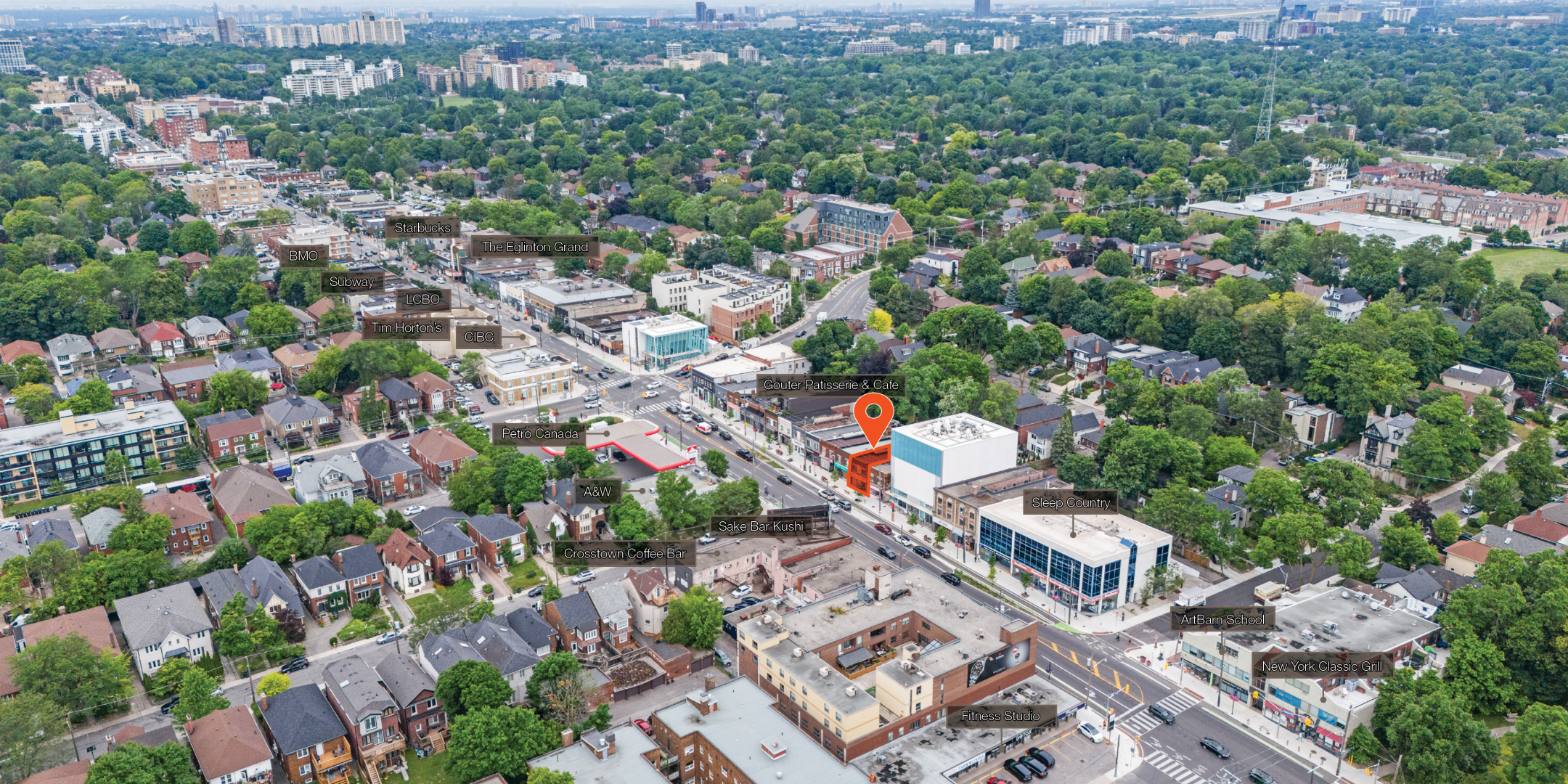 Aerial shot of neighbourhood overview for 282 Eglinton Avenue W